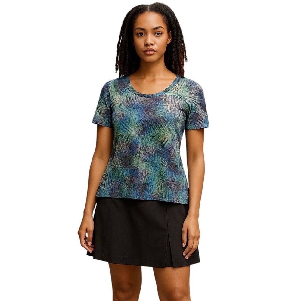 Set Black Mini Skirt & Peacock Soft Sharkbite Hem Blouse